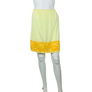 Vintage Yellow Slip Skirt Mini Orange Lace Trim Lingerie